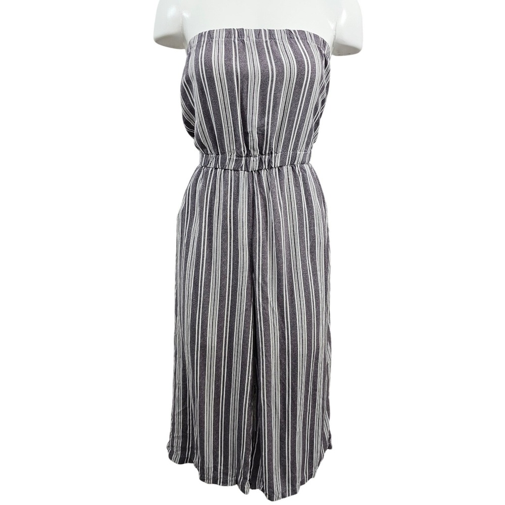 Shosho Womens Strapless Striped Wide Leg Jumpsuit Cropped Pants Resort‎ Size L